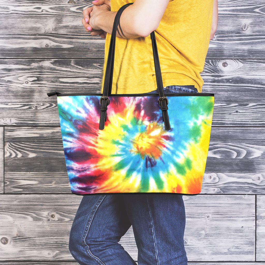Colorful Tie Dye Print Leather Tote Bag