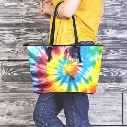 Colorful Tie Dye Print Leather Tote Bag