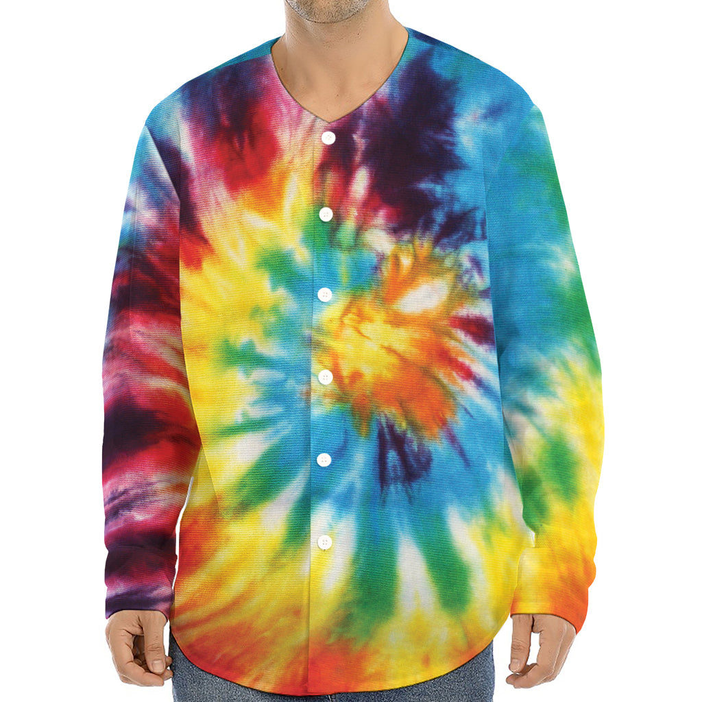 Colorful Tie Dye Print Long Sleeve Baseball Jersey