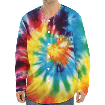 Colorful Tie Dye Print Long Sleeve Baseball Jersey