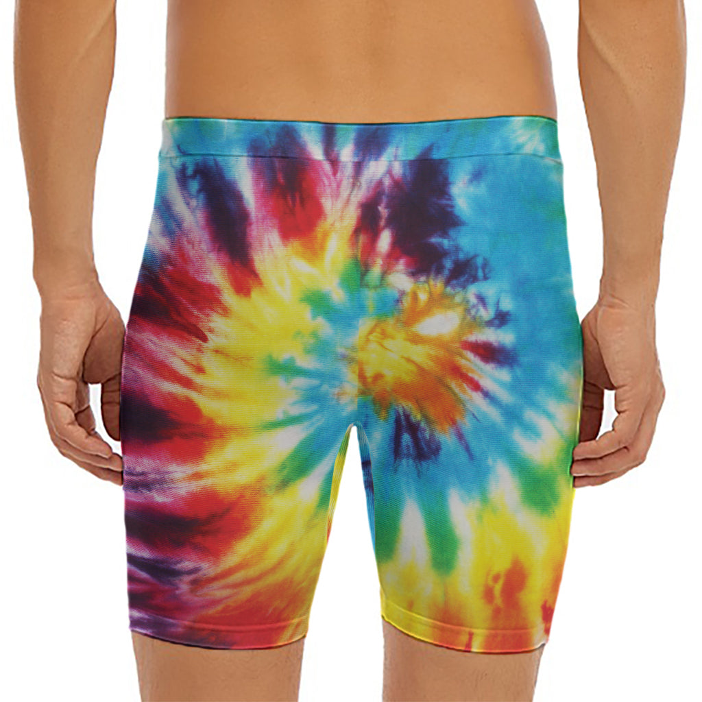 Colorful Tie Dye Print Men's Long Boxer Briefs