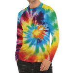 Colorful Tie Dye Print Men's Long Sleeve Rash Guard