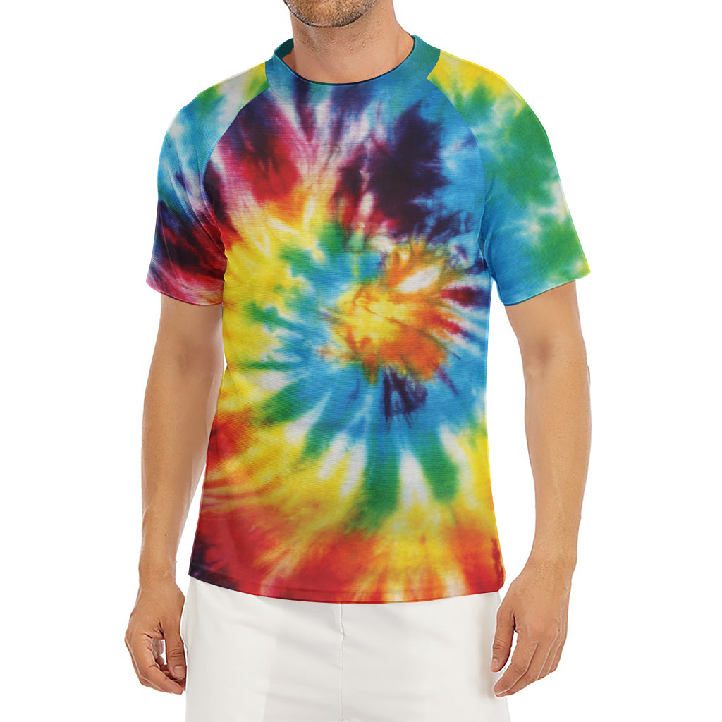 Colorful Tie Dye Print Men's Short Sleeve Rash Guard