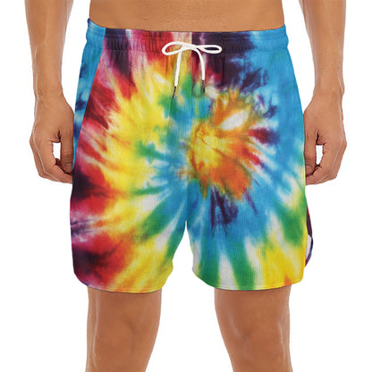 Colorful Tie Dye Print Men's Split Running Shorts