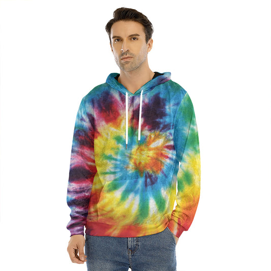 Colorful Tie Dye Print Men's Velvet Pullover Hoodie