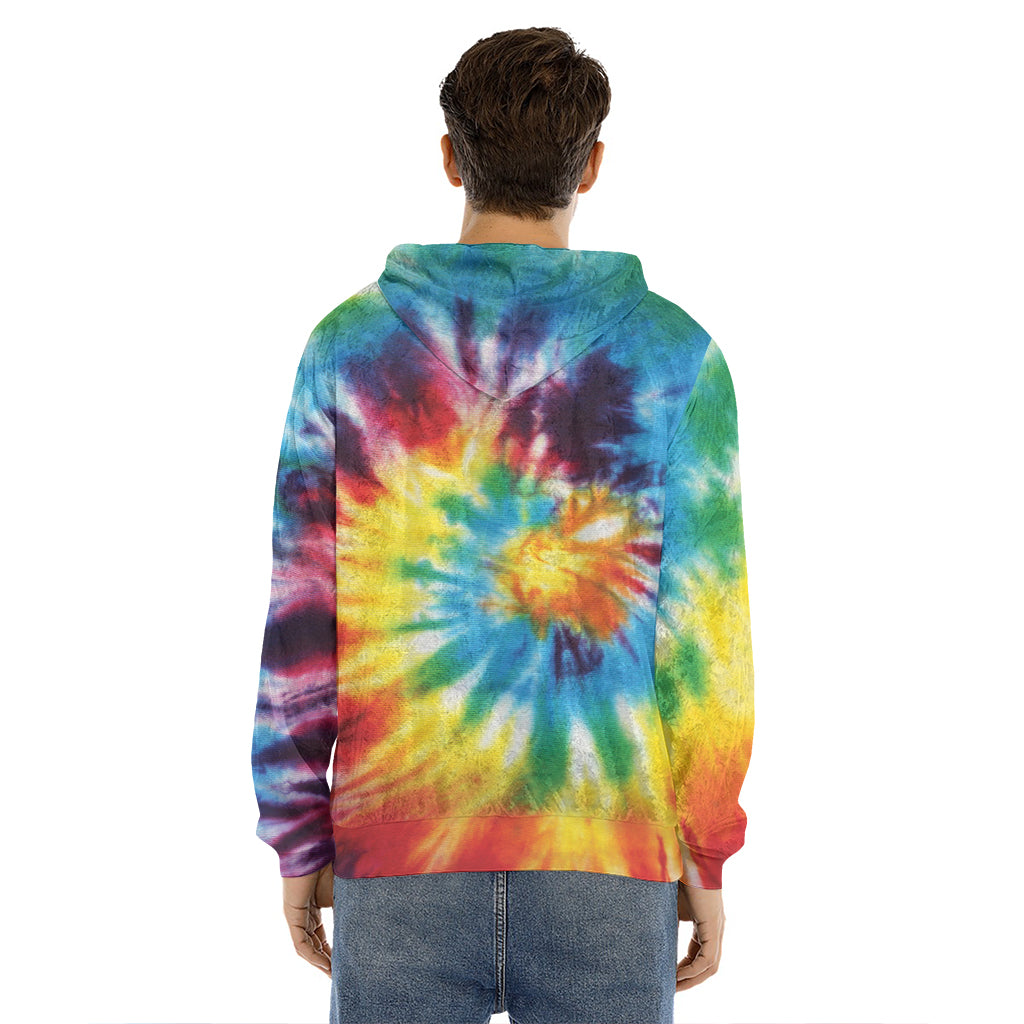 Colorful Tie Dye Print Men's Velvet Pullover Hoodie