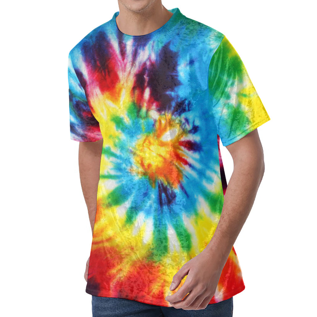 Colorful Tie Dye Print Men's Velvet T-Shirt