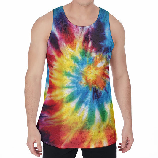 Colorful Tie Dye Print Men's Velvet Tank Top