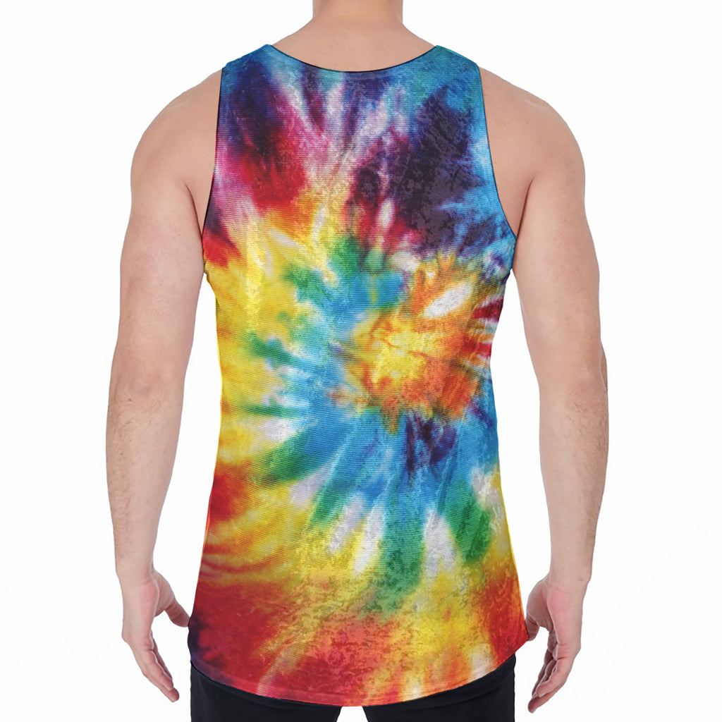 Colorful Tie Dye Print Men's Velvet Tank Top