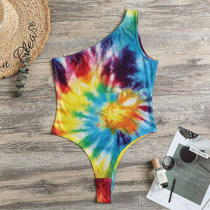Colorful Tie Dye Print One Shoulder Bodysuit