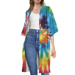 Colorful Tie Dye Print Open Front Beach Cover Up