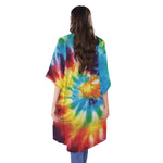 Colorful Tie Dye Print Open Front Beach Cover Up