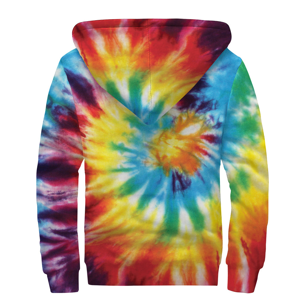 Colorful Tie Dye Print Sherpa Lined Zip Up Hoodie