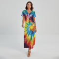 Colorful Tie Dye Print Short Sleeve Maxi Dress