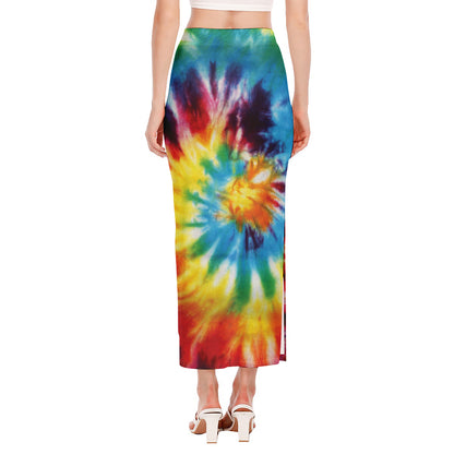 Colorful Tie Dye Print Side Slit Maxi Skirt