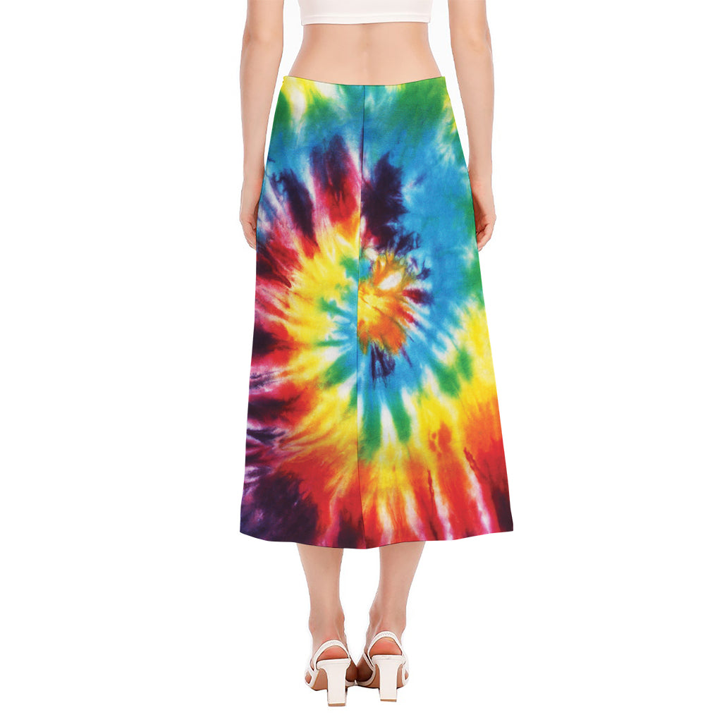 Colorful Tie Dye Print Side Slit Midi Skirt