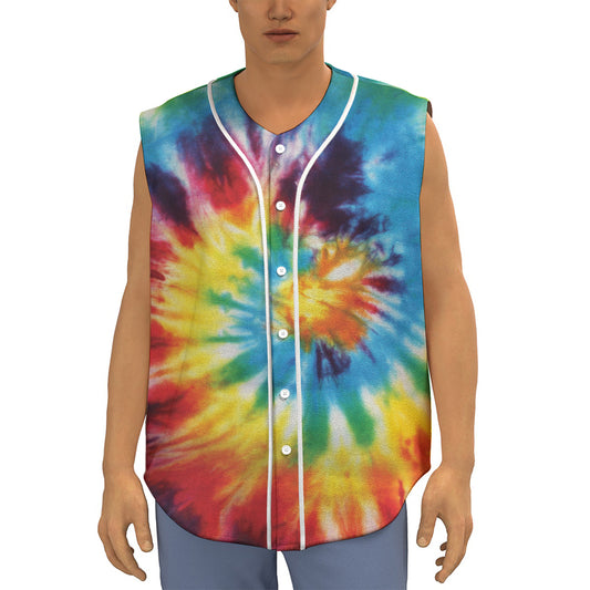 Colorful Tie Dye Print Sleeveless Baseball Jersey