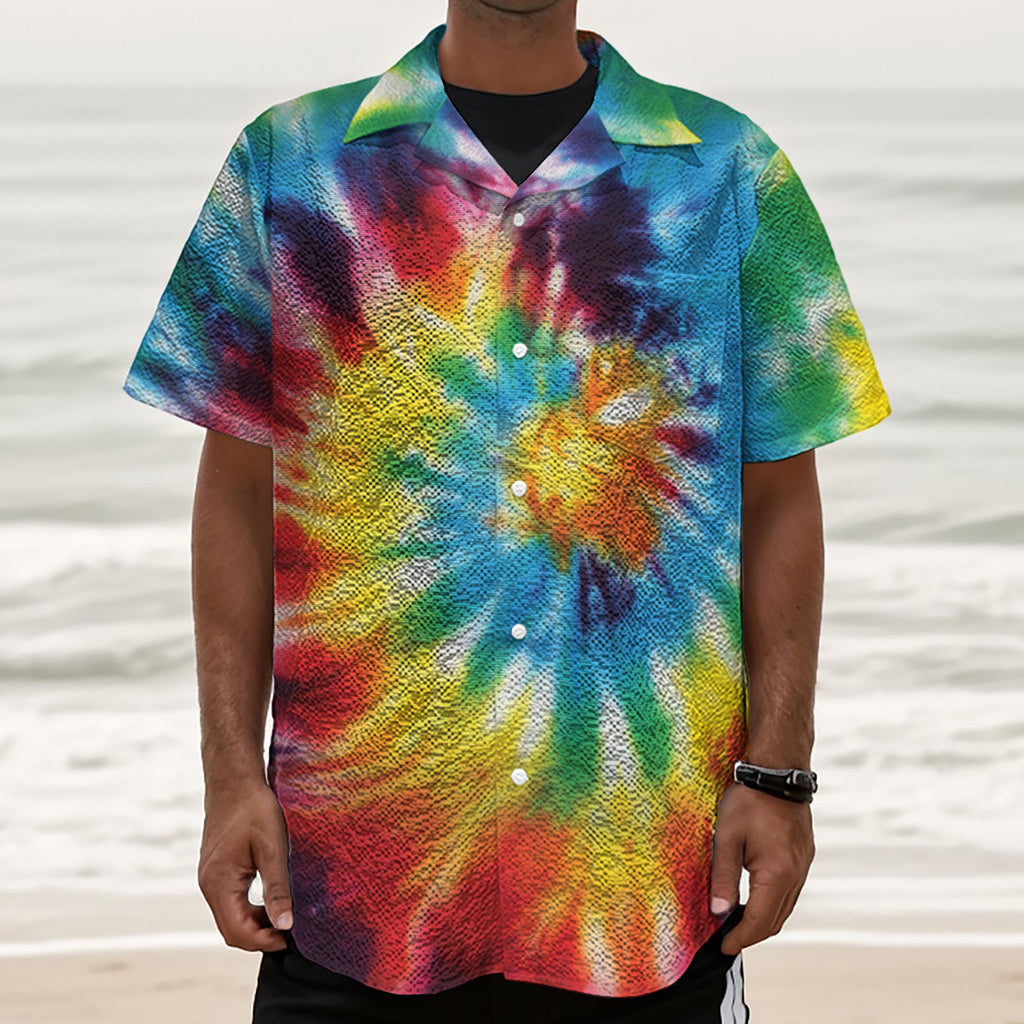 Colorful Tie Dye Print Textured Short Sleeve Shirt