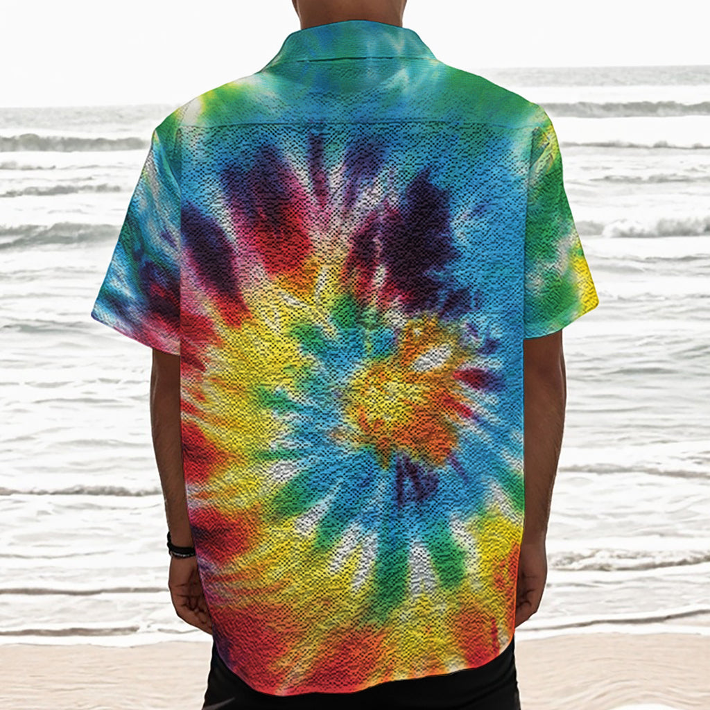Colorful Tie Dye Print Textured Short Sleeve Shirt