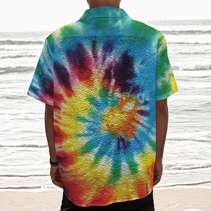 Colorful Tie Dye Print Textured Short Sleeve Shirt