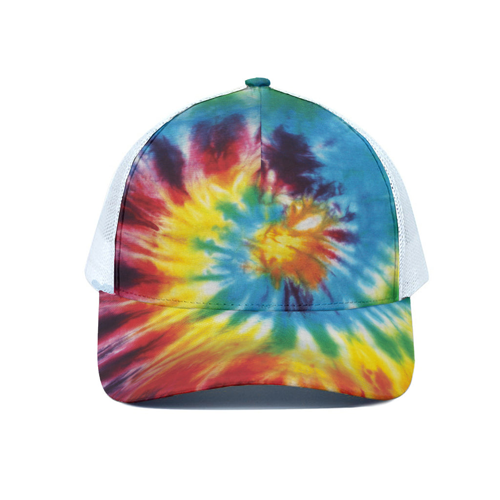 Colorful Tie Dye Print White Mesh Trucker Cap