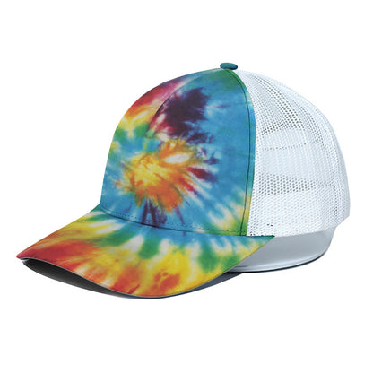 Colorful Tie Dye Print White Mesh Trucker Cap