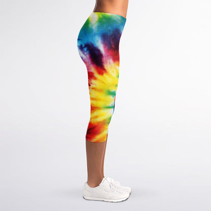 Colorful Tie Dye Print Women's Capri Leggings