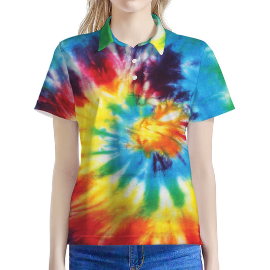Colorful Tie Dye Print Women's Polo Shirt