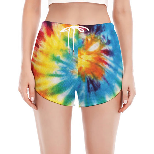 Colorful Tie Dye Print Women's Split Running Shorts