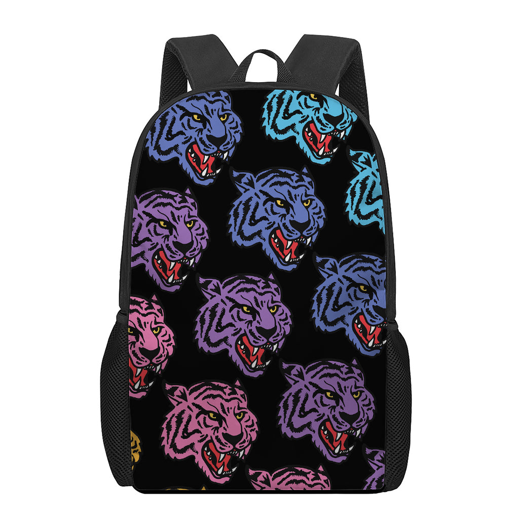 Colorful Tiger Head Pattern Print 17 Inch Backpack