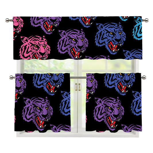 Colorful Tiger Head Pattern Print 3 Piece Kitchen Curtains