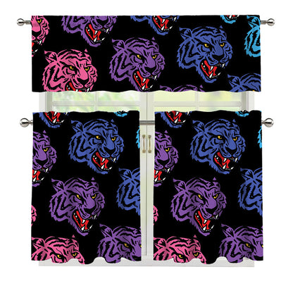 Colorful Tiger Head Pattern Print 3 Piece Kitchen Curtains