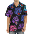 Colorful Tiger Head Pattern Print Aloha Shirt