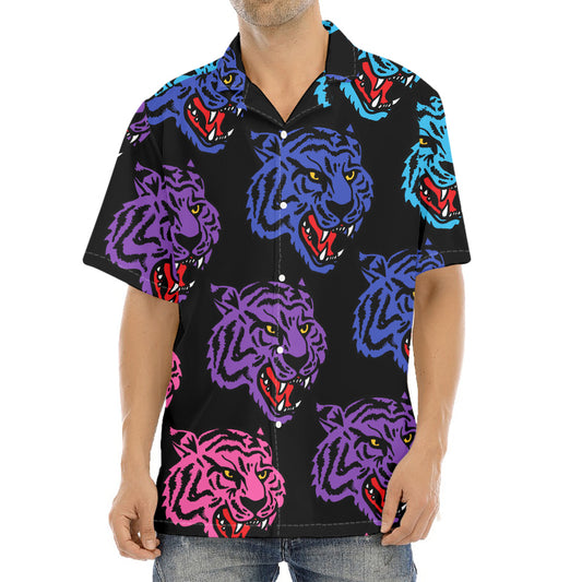 Colorful Tiger Head Pattern Print Aloha Shirt