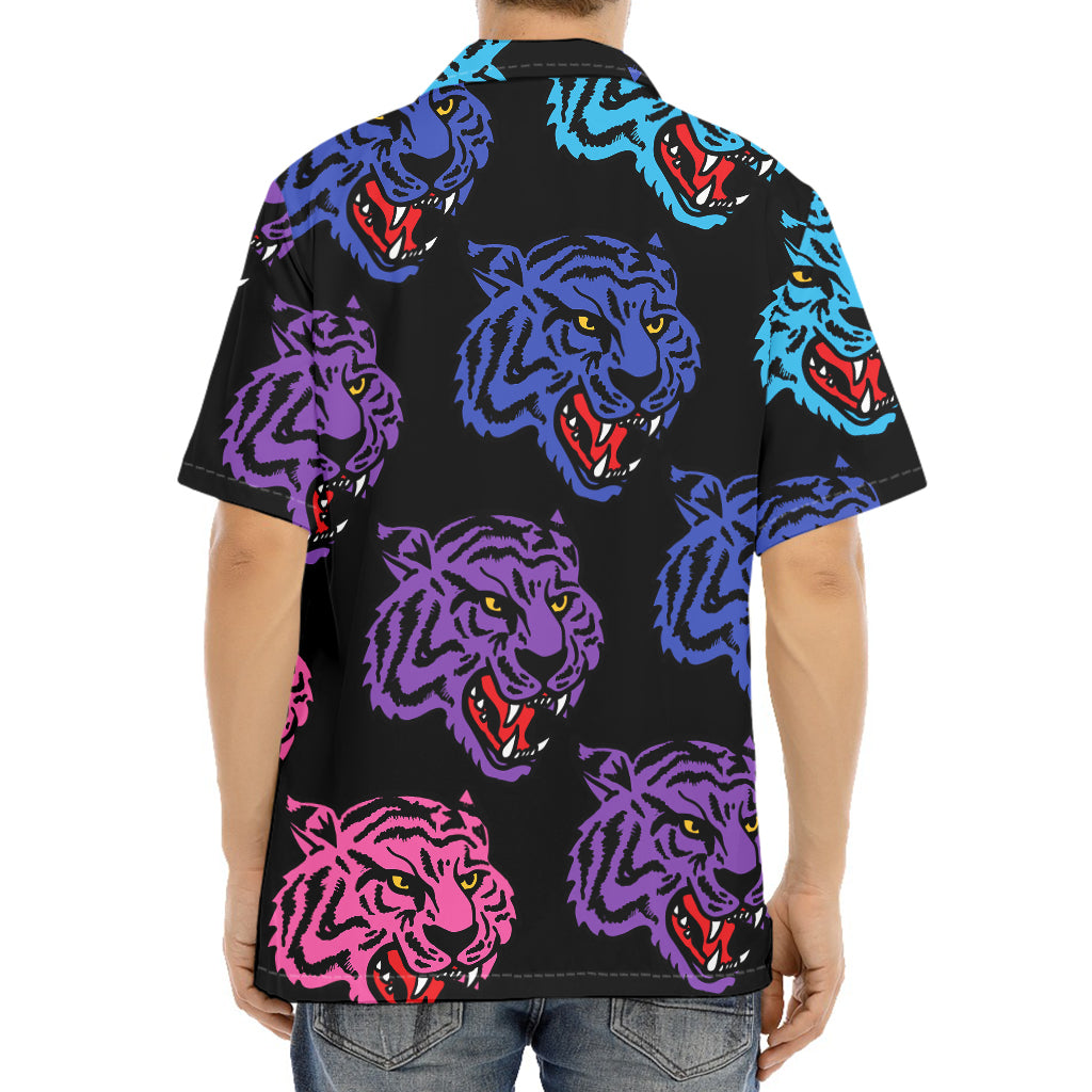 Colorful Tiger Head Pattern Print Aloha Shirt