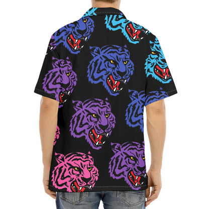 Colorful Tiger Head Pattern Print Aloha Shirt