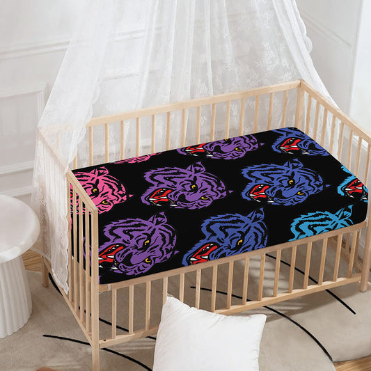 Colorful Tiger Head Pattern Print Baby Crib Sheet