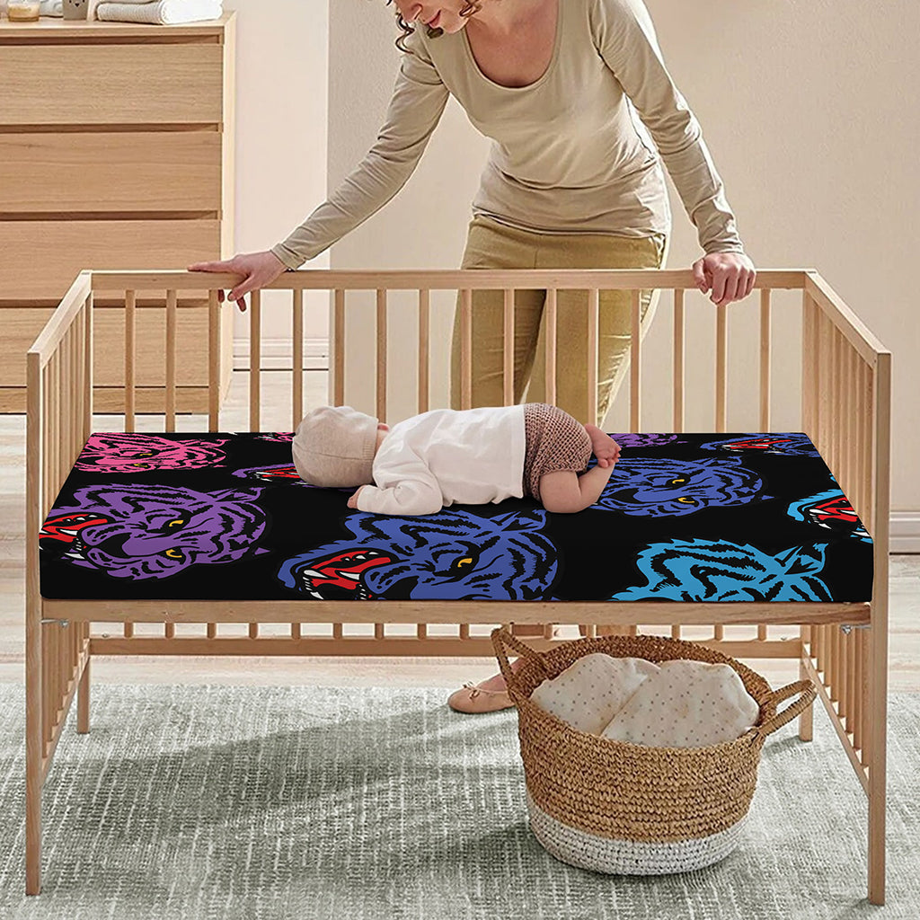 Colorful Tiger Head Pattern Print Baby Crib Sheet