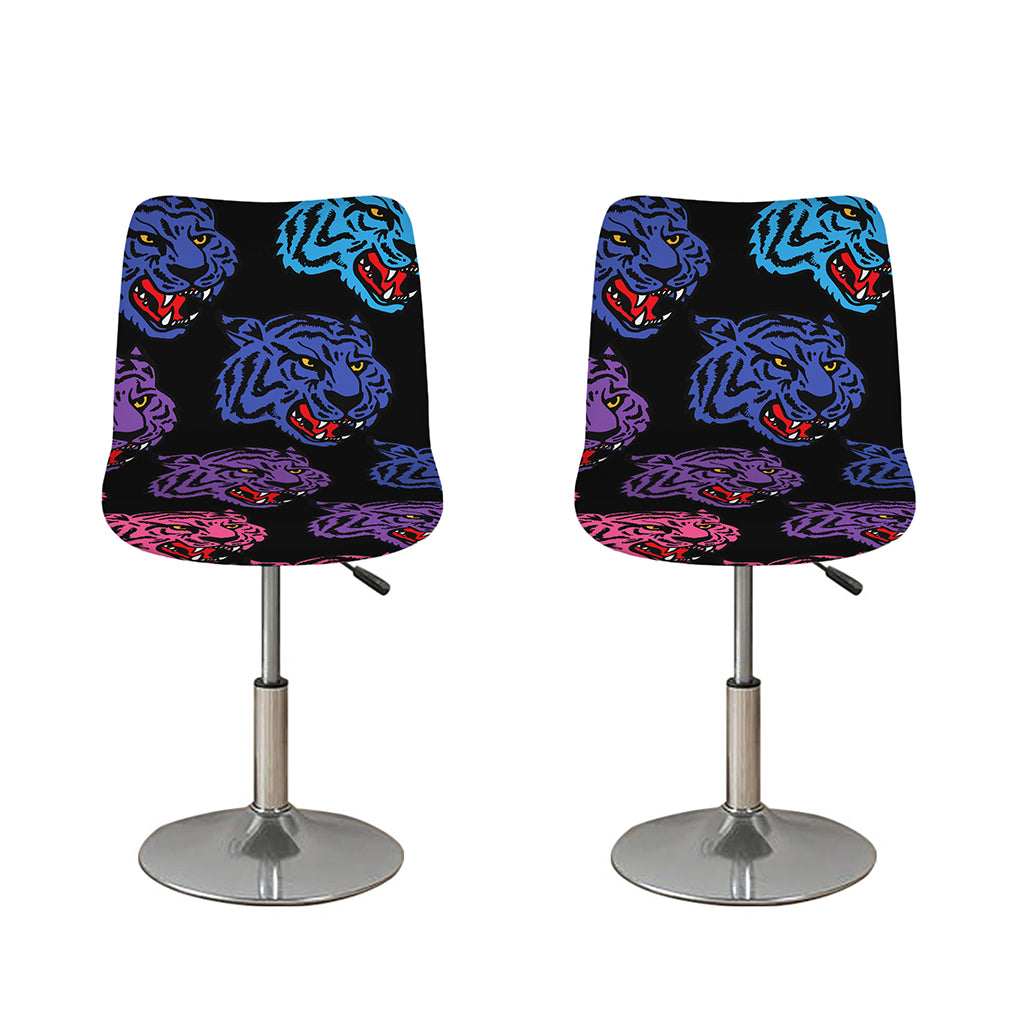 Colorful Tiger Head Pattern Print Bar Stool Covers