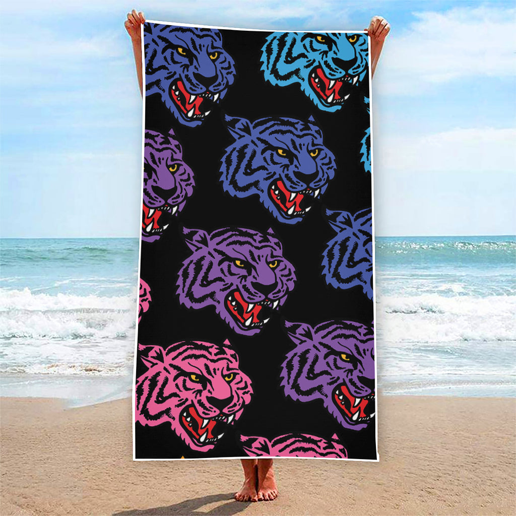 Colorful Tiger Head Pattern Print Beach Towel