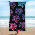 Colorful Tiger Head Pattern Print Beach Towel