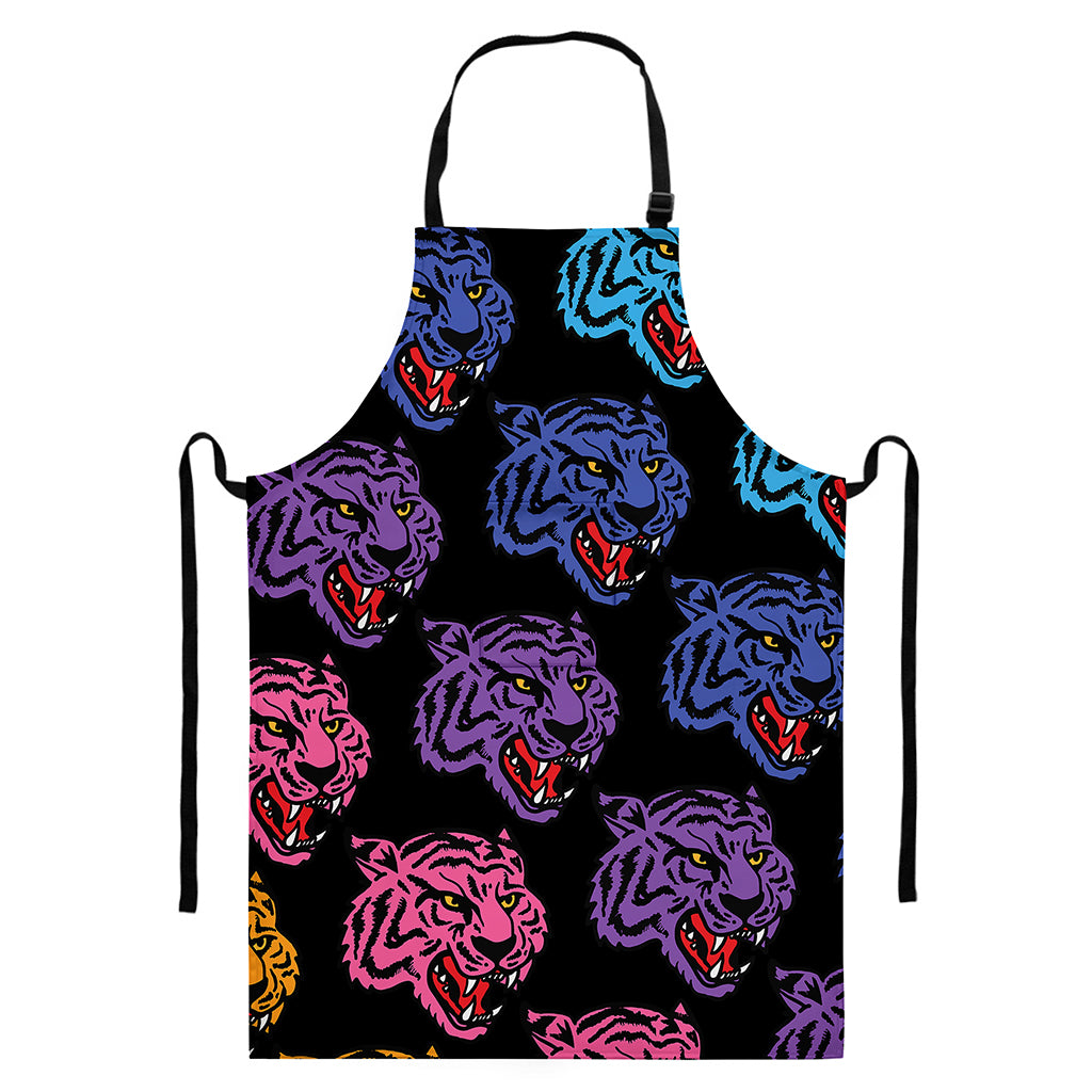 Colorful Tiger Head Pattern Print Bib Apron With Pocket