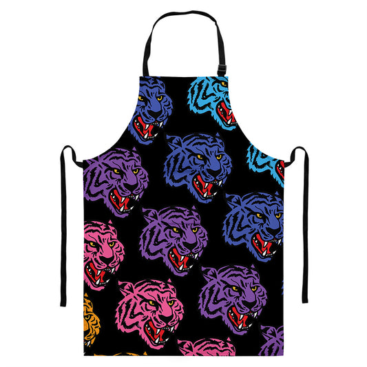 Colorful Tiger Head Pattern Print Bib Apron With Pocket