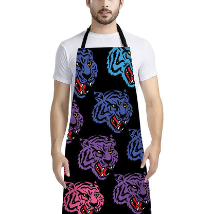 Colorful Tiger Head Pattern Print Bib Apron With Pocket