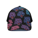 Colorful Tiger Head Pattern Print Black Mesh Trucker Cap