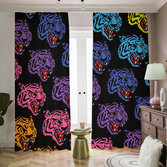 Colorful Tiger Head Pattern Print Blackout Pencil Pleat Curtains