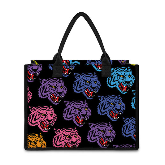 Colorful Tiger Head Pattern Print Canvas Tote Bag