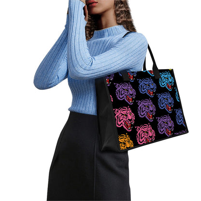 Colorful Tiger Head Pattern Print Canvas Tote Bag