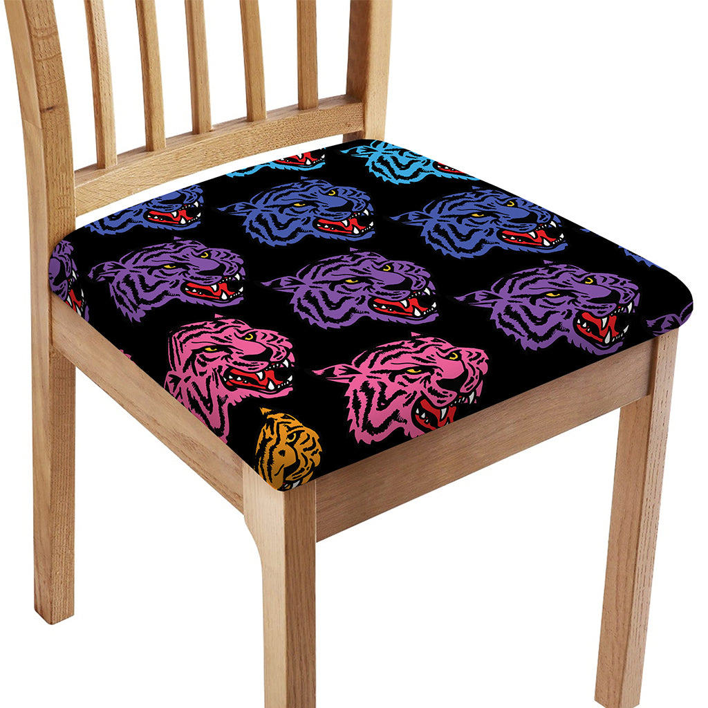 Colorful Tiger Head Pattern Print Chair Cushion Cover