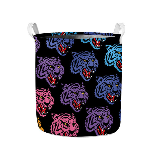 Colorful Tiger Head Pattern Print Collapsible Laundry Basket